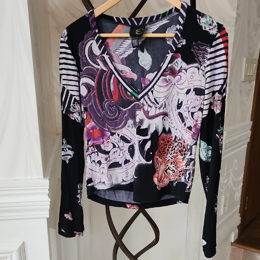 Just Cavalli long sleeve tshirt with eagles and flowers
